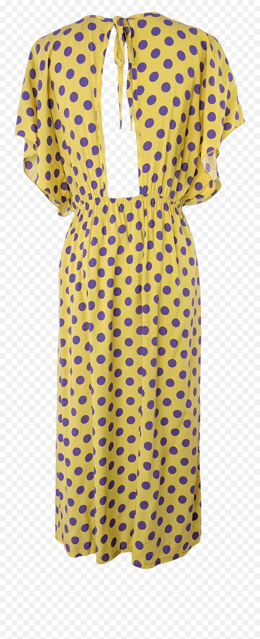 80u0027s Yellow Midi Dress With Purple Polka Dots And Elastic Waist By Funwear Factory - Asda Yellow Polka Dot Dress Png,50s Clothing Icon Icon
