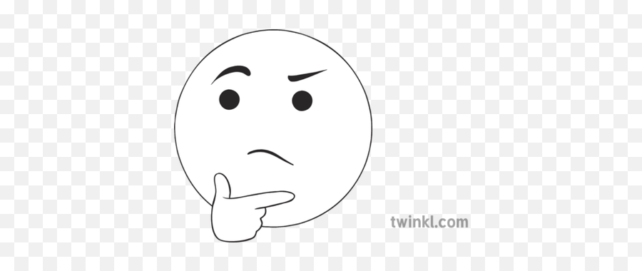 Thinking Emoji Black And White Illustration - Twinkl Thinking Emoji White Png,Thinking Face Emoji Transparent