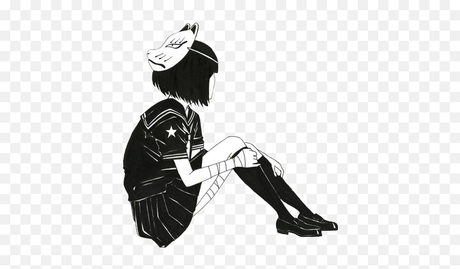 Anime Lonely Girl Posted By Samantha Thompson - Aesthetic Anime Girl Mask Png,Anime Girl Sitting Png
