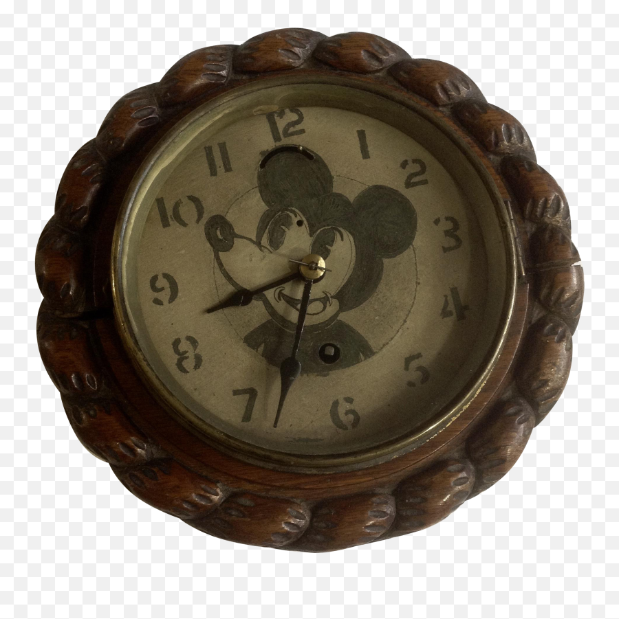Download Rare Vintage Mickey Mouse Face Clock Hand Carved - Mikey Mouse Clock Face Png,Clock Hand Png
