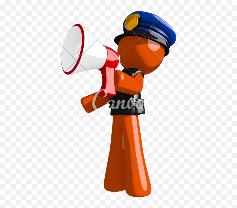 Orange Man Officer Shouting In Bullhorn Photos - Clip Art Orange Man Clipart Transparent Png,Bullhorn Png