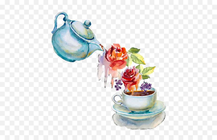 Download Hd Tea Cup Teapot Illustration Transparent Png - Tea Cup Pouring Tea Painting,Tea Cup Transparent