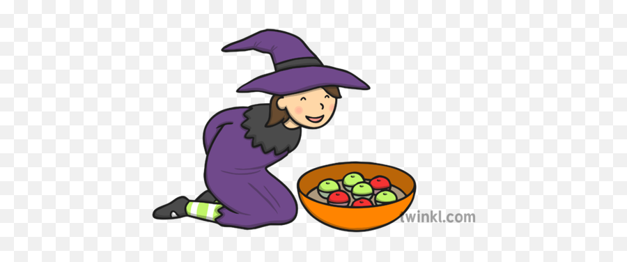 Child Dressed As Witch Bobbing For Apples Illustration - Twinkl Clip Art Png,Apples Png