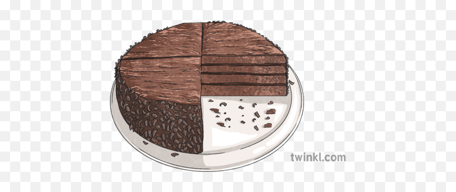 Chocolate Cake Cut In Quarter Slice Food Dessert Fractions - Chocolate Cake Png,Cake Slice Png