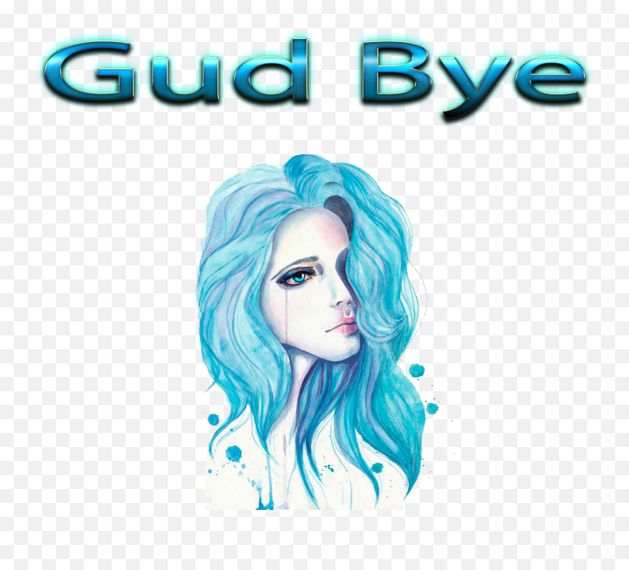 Gud Bye Png Free Images - Girl Blue Hair Draw,Bye Png