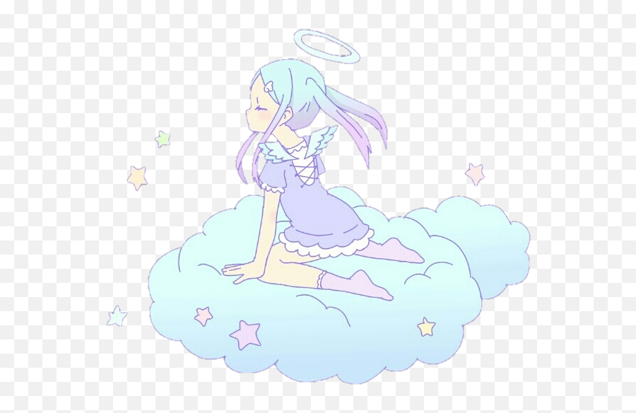 Kawaii Cute Anime Girl Angel Cloud Sticker By Kloma - Cute Anime Girl On A Cloud Png,Cute Anime Girl Transparent