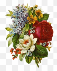 Flower Vintage Collage Bouquet Purple - png