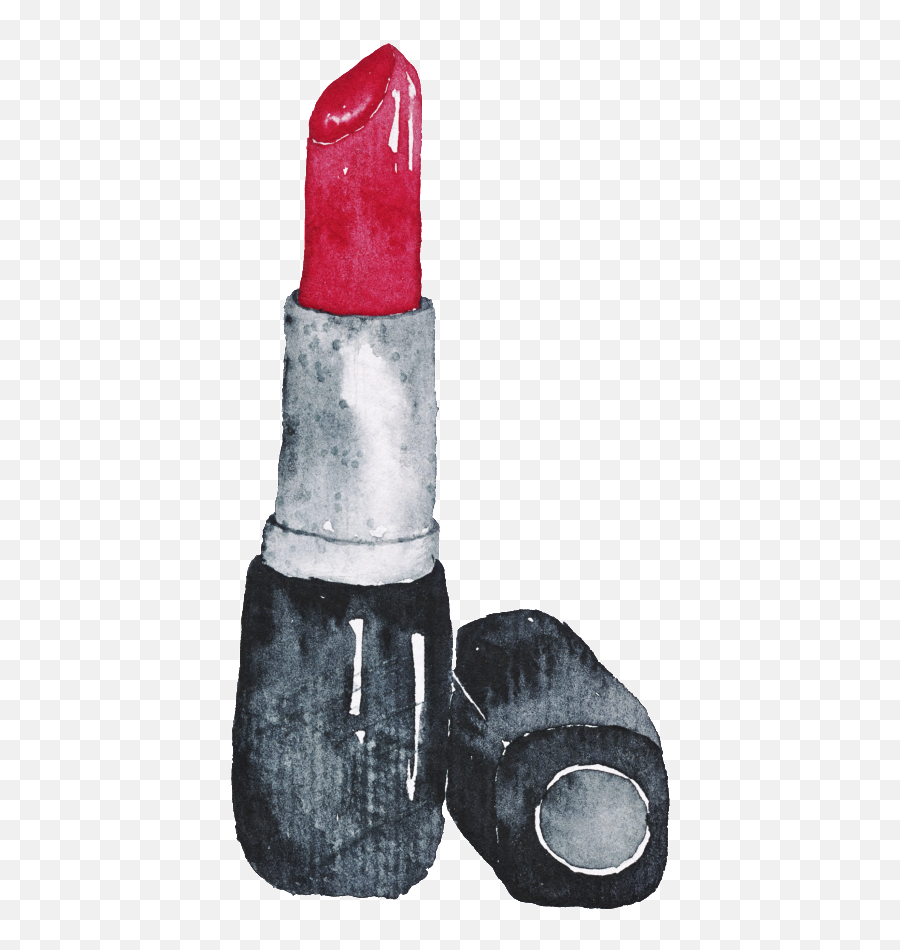 Download Black Hand Painted Lipstick Fashion Paris Cartoon - Watercolor Paint Png,Lipstick Transparent Background