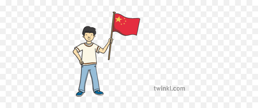 Boy With Chinese Flag Harmony Day Languages Powerpoint Ks1 - Flag Spain Girl Cartoon Png,China Flag Transparent