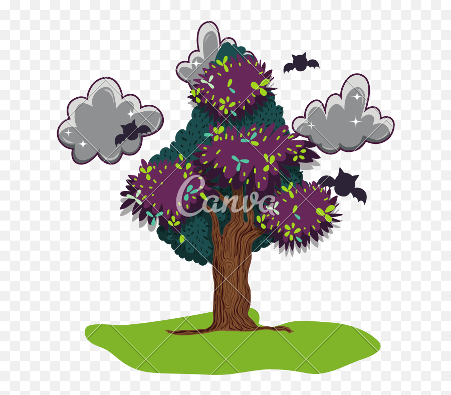 Tree Leaves With Dark Clouds And Bats - Icons By Canva Vector Graphics Png,Dark Cloud Png