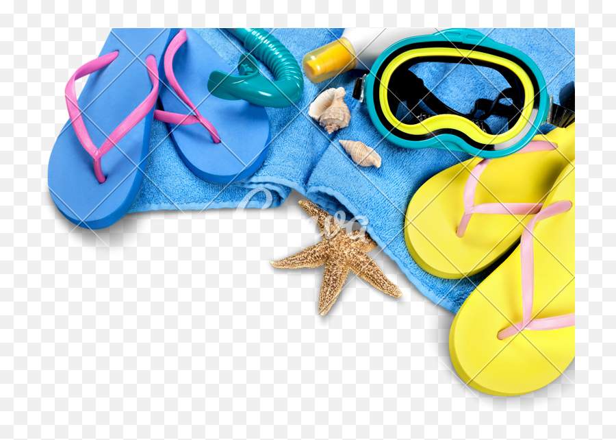 Seashells Png - Flipflops Towel Sun Cream Diving Mask Marine Invertebrates,Seashells Png