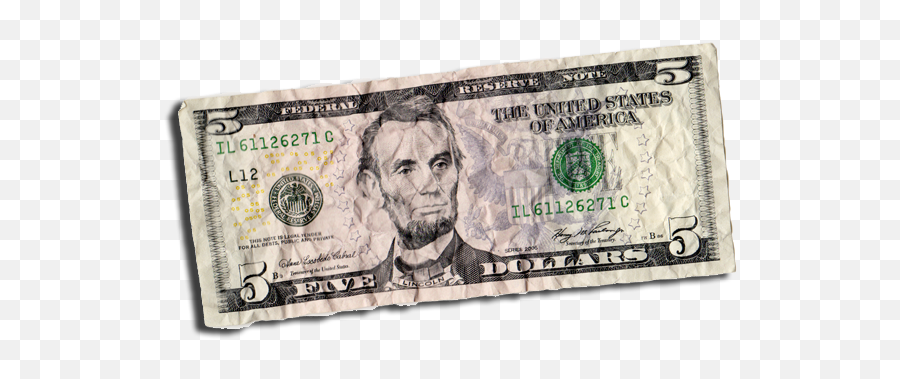 Wrinkled Paper - 5 Us Dollar Png Download Original Size 5 Dollar Bill,Wrinkled Paper Png