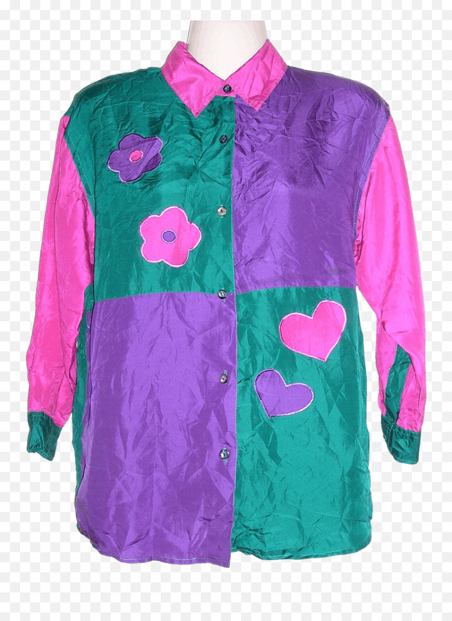 80u0027s Green Color Block Silk Blouse In 2021 Kidcore Clothes - Long Sleeve Png,Blood Moon Diana Icon
