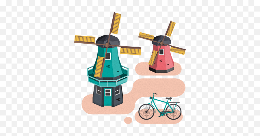 Cities By Jing Zhang Via Behance City Illustration - Bicycle Png,Dutch Windmill Icon