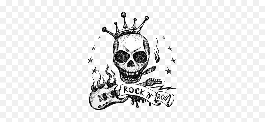 Royalty Free Guitar Drawing Clipart - Rock And Roll Desenho Png,Skull Drawing Png