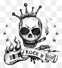 Royalty Free Guitar Drawing Clipart - Rock And Roll Desenho Png,Skull Drawing Png