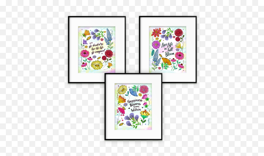 Cheerful Watercolor Wall Prints With Inspirational Quotes - Floral Design Png,Inspirational Quotes Png