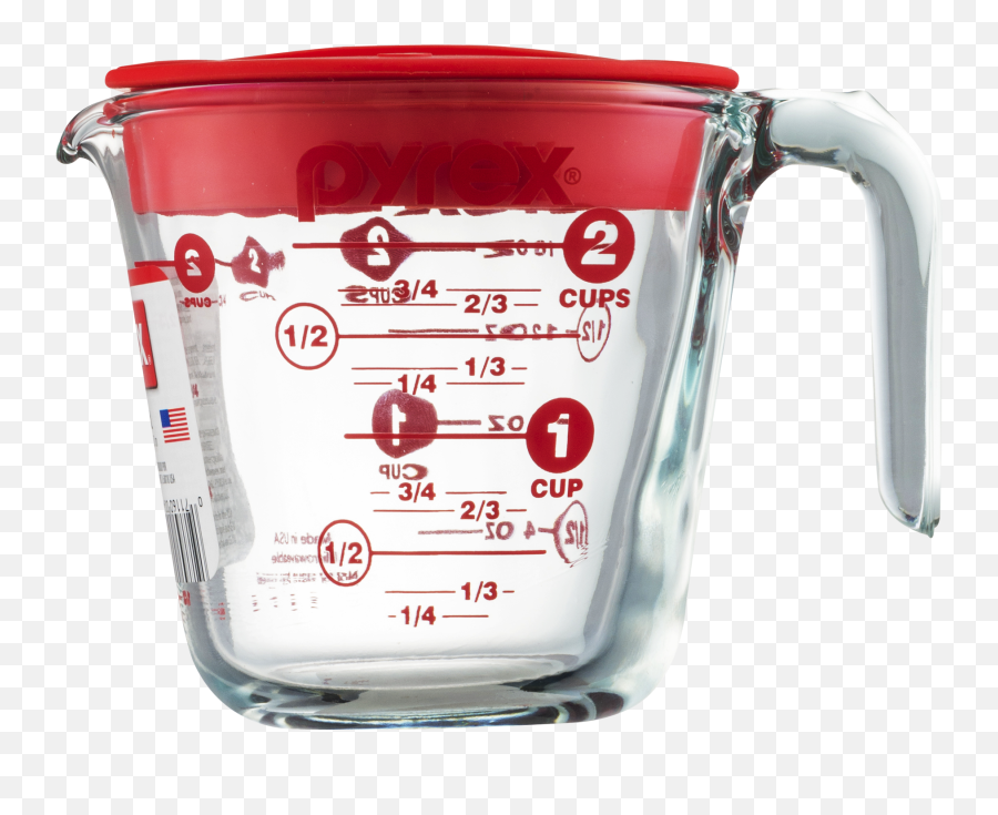 Download Hd Pyrex Prepware 2 Cup Measuring With Red - Lid Png,Measuring Cup Png