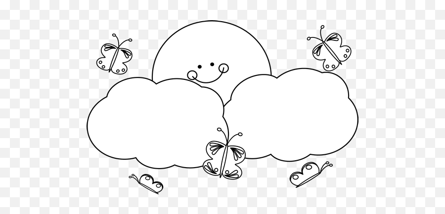 White Butterflies And Sunshine Clip Art - My Cute Graphics Nature Clipart Black And White Png,Sun Clipart Black And White Png