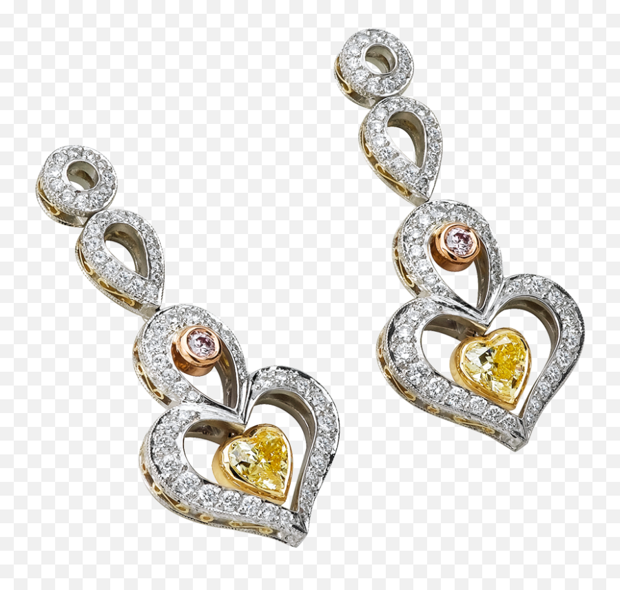 Fancy Colored Diamond Heart Shaped Earrings - Solid Png,Diamond Heart Png