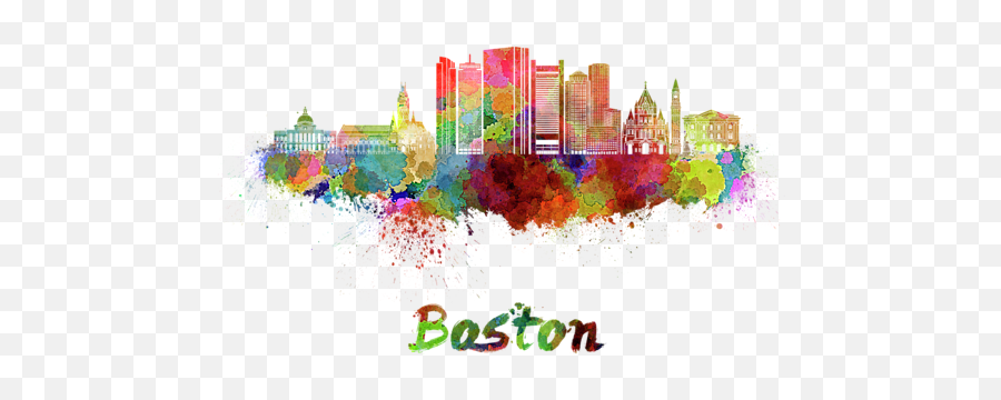 Watercolor Round Beach Towel - Watercolor Boston Skyline Painting Png,Boston Skyline Png