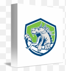 Chinese Dragon Head Growling Shield Retro By Aloysius Patrimonio - Vector png
