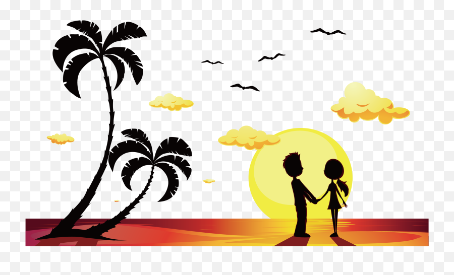 Stock Illustration Beach Royalty - Couple Silhouette In The Beach Png,Beach Silhouette Png
