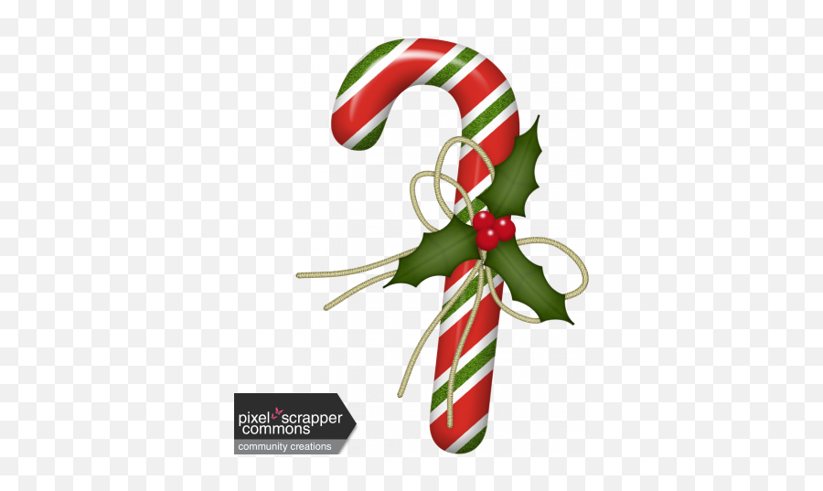 Christmas Candy Cane With Holly Graphic - For Holiday Png,Christmas Candy Png