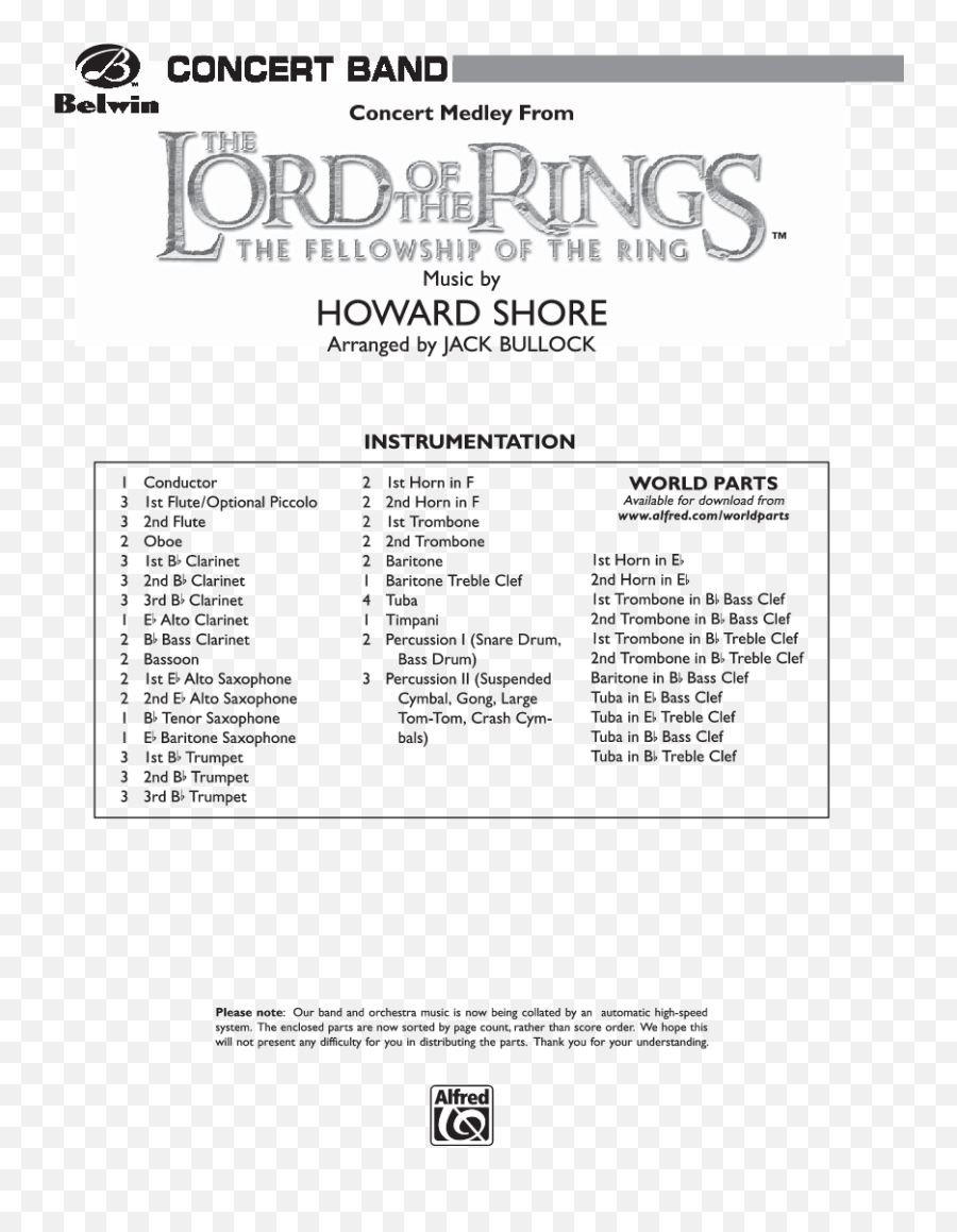 Lord Of The Rings Arr Jack Bullock Jw Pepper Sheet Music - Lego Lord Of The Rings Png,Lord Of The Rings Icon