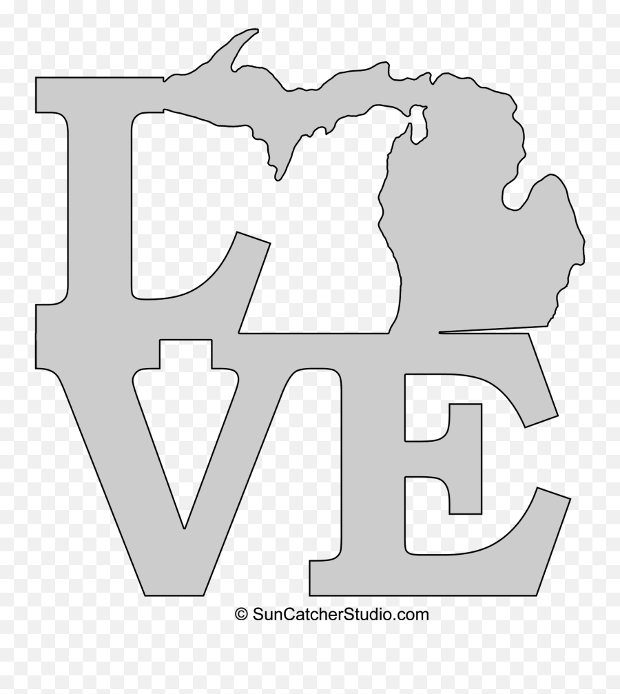 Michigan Love Map Outline Scroll Saw - Line Art Png,Michigan Outline Png