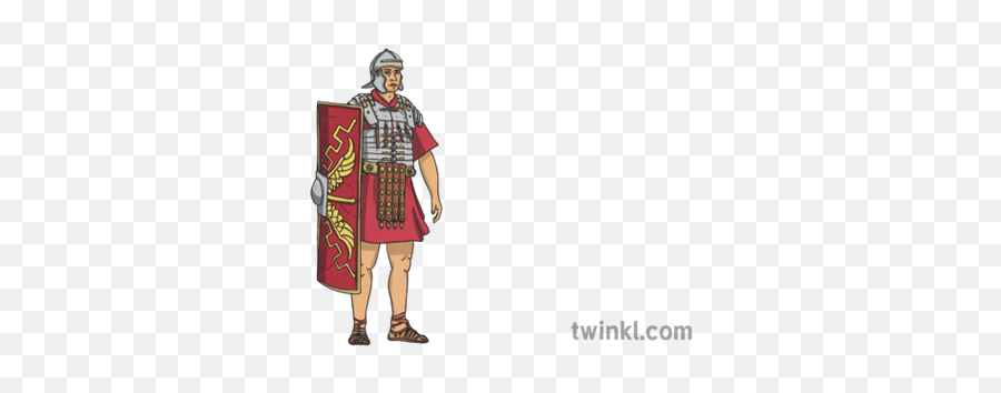 Roman Soldier In Red Tunic And Sandals With Belt Body Armour - Standing Png,Roman Helmet Png