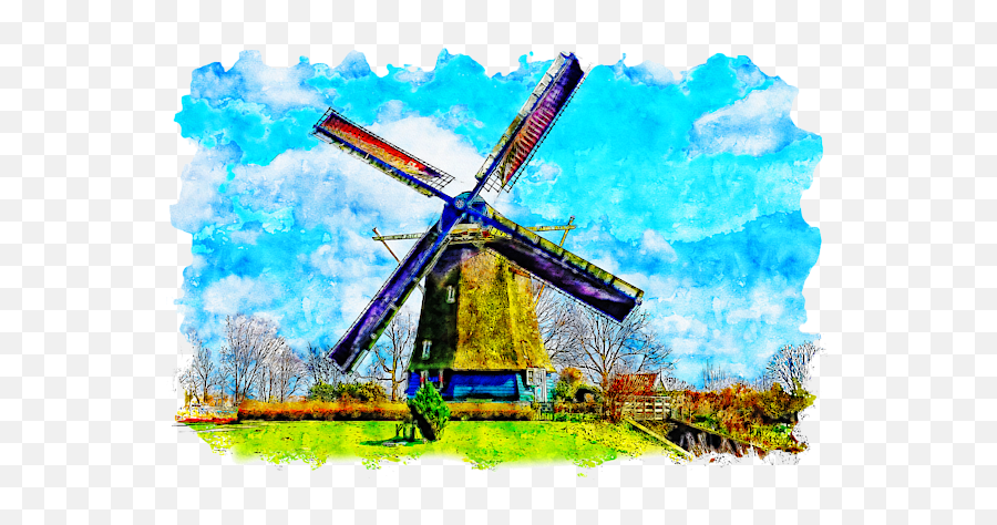 Dutch Windmills Watercolor Drawing Kids T - Shirt For Sale By Windmill Png,Dutch Windmill Icon