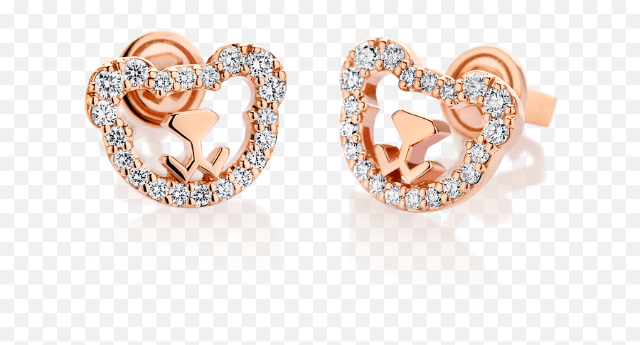 18k Pink Gold Bear Diamond Earrings - Earrings Png,Diamond Earring Png