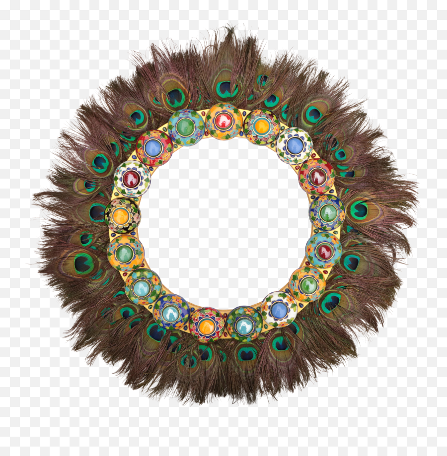 Gemmed Cloisonné Wreath With Peacock Feathers Png Feather