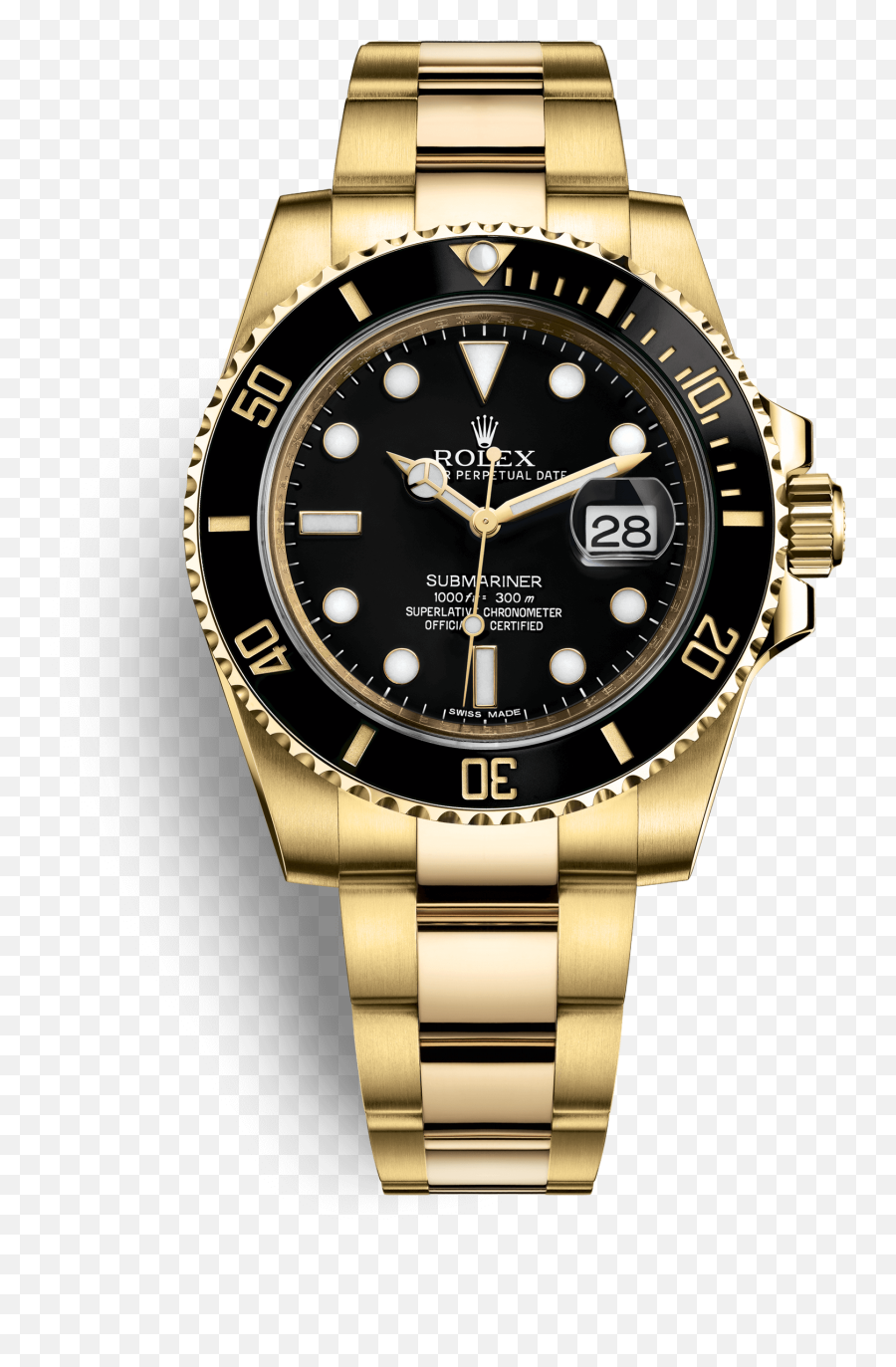 Submariner Watch Rolex Gold Colored - Rolex Submariner Gold Black Png,Rolex Logo Png
