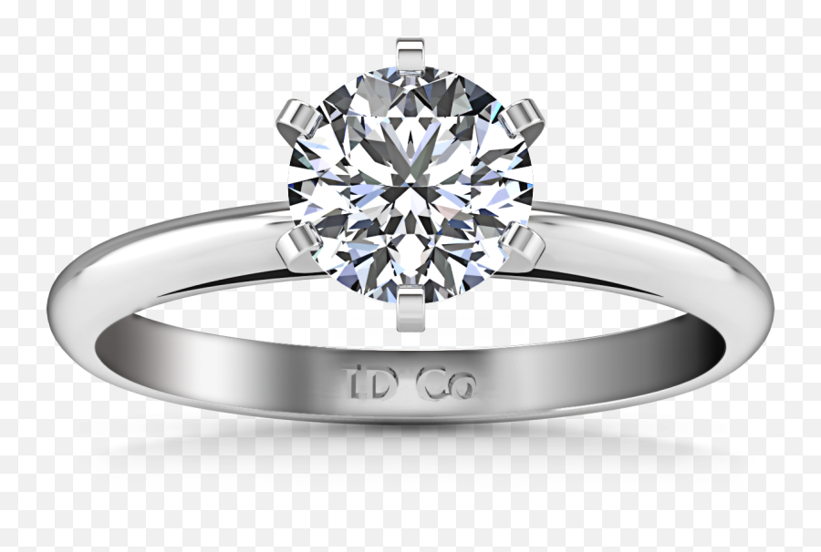 Solitaire Engagement Ring Cathedral 6 Prong 14k White Gold - Engagement Ring Png,White Ring Png