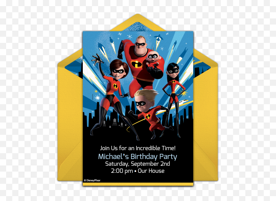 Free Incredibles 2 Cityscape Online Invitation - Punchbowlcom Incredibles Png,Incredibles Transparent