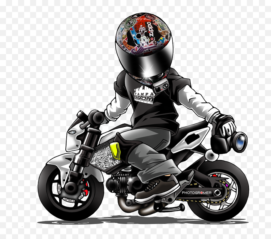 Dankwheelie U0026 Saucy Stunt - Honda Grom Cartoon Png,Icon Airframe Claymore Suzuki Helmet