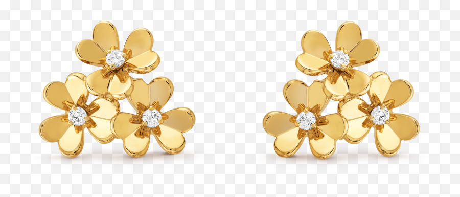 Frivole Earrings 3 Flowers Mini Model - Vcarp2dv00 Van Flower Earrings Goldpng Png,Gold Flower Png