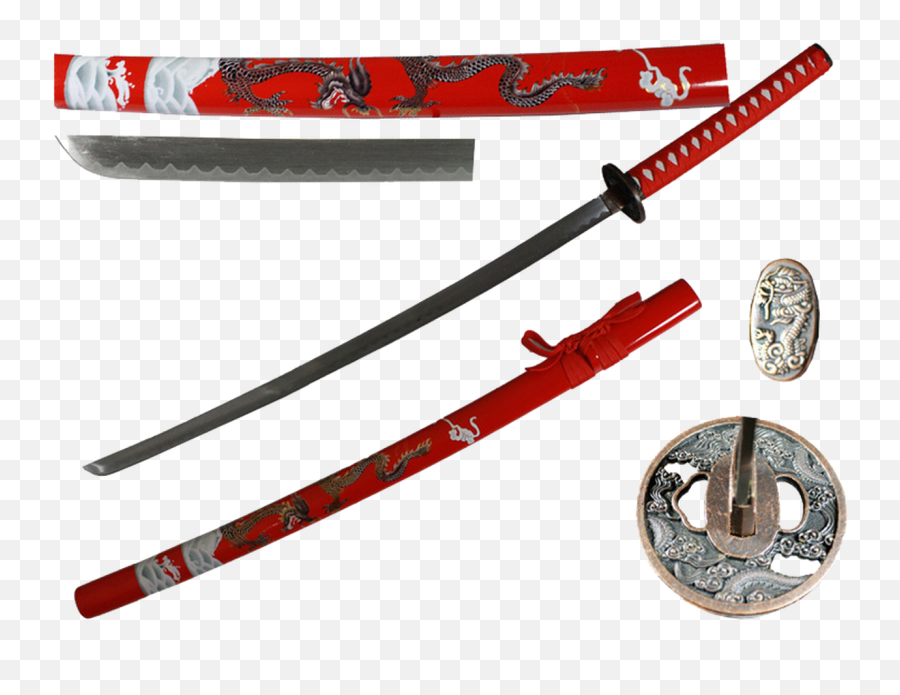425 Katana W Red Dragon Scab - Red Dragon Katana Png,Samurai Sword Png