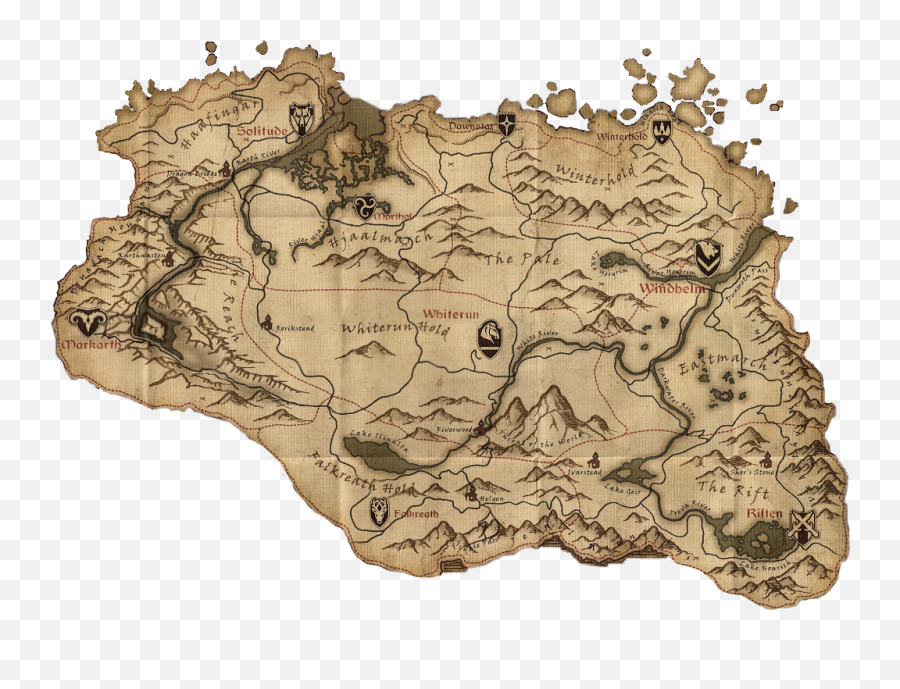 Skyrim Tamriel Dragons Dragonborn Dovahkiin Map Mapofsk - Skyrim Map Png,Dragonborn Png