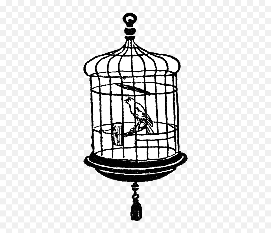 Free Vintage Digital Stamps Stamp - Canary Bird In The Cage Clipart Black And White Png,Cage Png
