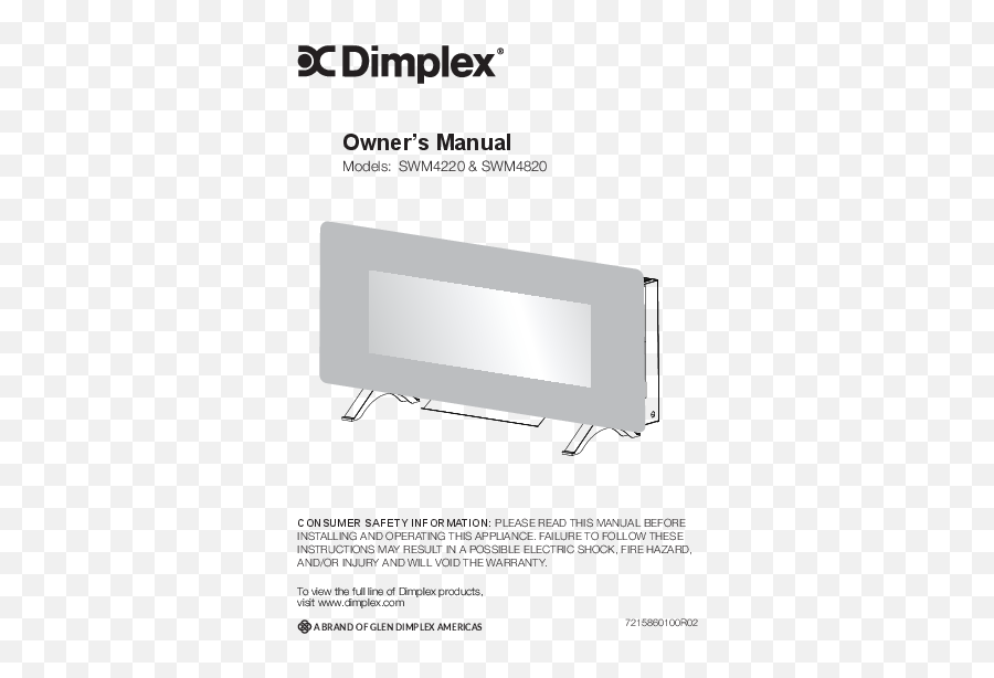 Dimplex Swm4220 Wall Mount Fire Place Owneru0027s Manual - Manuals Television Set Png,Icon 80 Fireplace