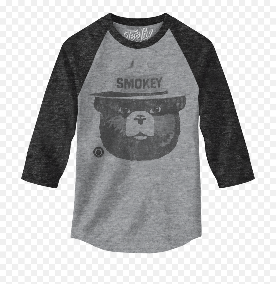 Smokey Bear 34 Sleeve Raglan T - Shirt Gray And Black 3 4 Shirt Design Png,Smokey Png
