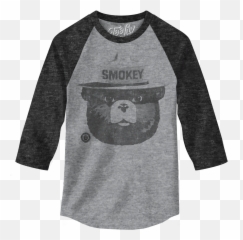 Smokey Bear 34 Sleeve Raglan T - Shirt Gray And Black 3 4 Shirt Design Png,Smokey Png