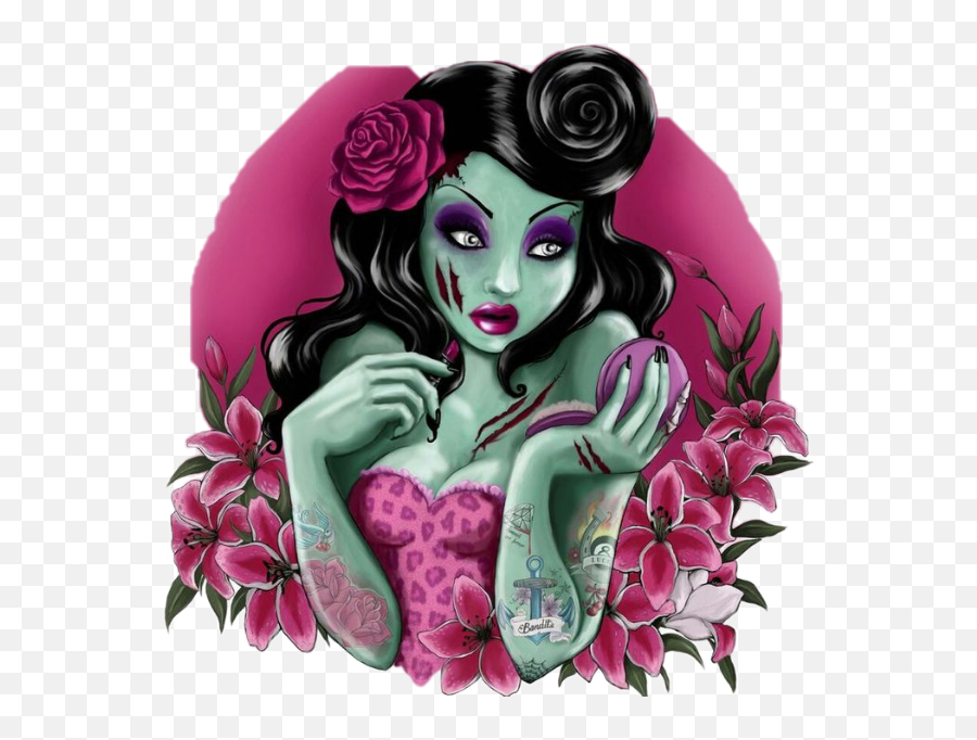 Download Hd Zombiegirl Tattoos Tattooedgirl Tattooed - Dibujos De Chicas Zombie Png,Pin Up Girl Png