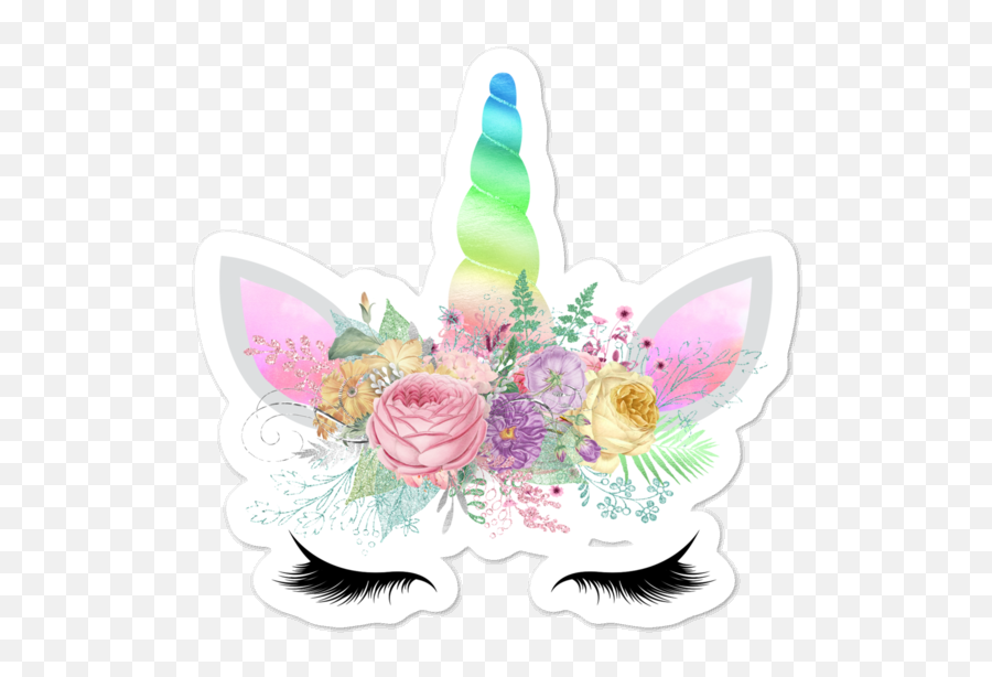 Spring Flowers Rainbow Horn Reflective Unicorn Princess Face Bubble - Free Planner Journal And Laptop Stickers Mythical Creature Png,Unicorn Face Png