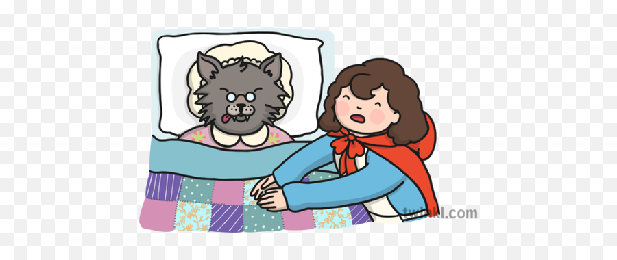 Little Red And Wolf In Bed Illustration - Twinkl Wolf In Bed Png,Wolf Cartoon Png