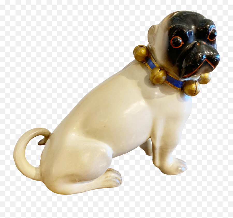 Figurative Standing German Pug With Bell Collar - Pug Png,Pug Transparent