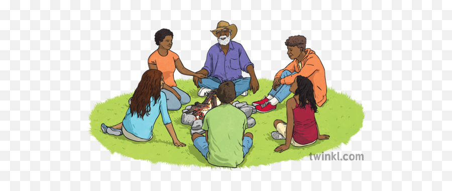 Aboriginals Sitting Around A Fire Circle Campfire Talking - Animated Aboriginals Around A Campfire Png,Fire Circle Png